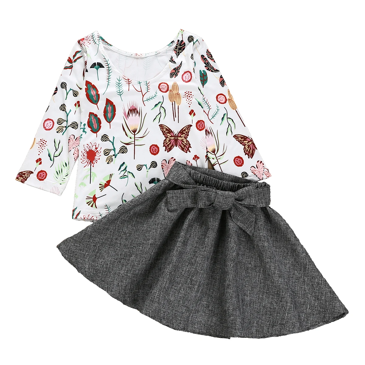 

Toddler Kid Baby Girls Clothes Floral Long Sleeve T shirt Tops Solid Tutu Mini Skirt 2pcs Outfits Set 2019