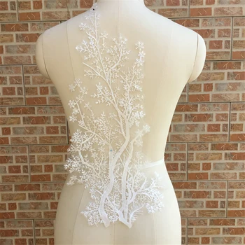 

1 Piece 24*51.5cm White Large Lace Applique Tree Branch Embroiderey High Quality Lace Applique Sewing Fabric Dress Cloth Curtain