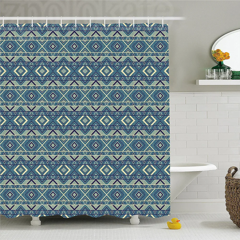 Geometric Decor Shower Curtain Ethnic Chevron Background with Folk