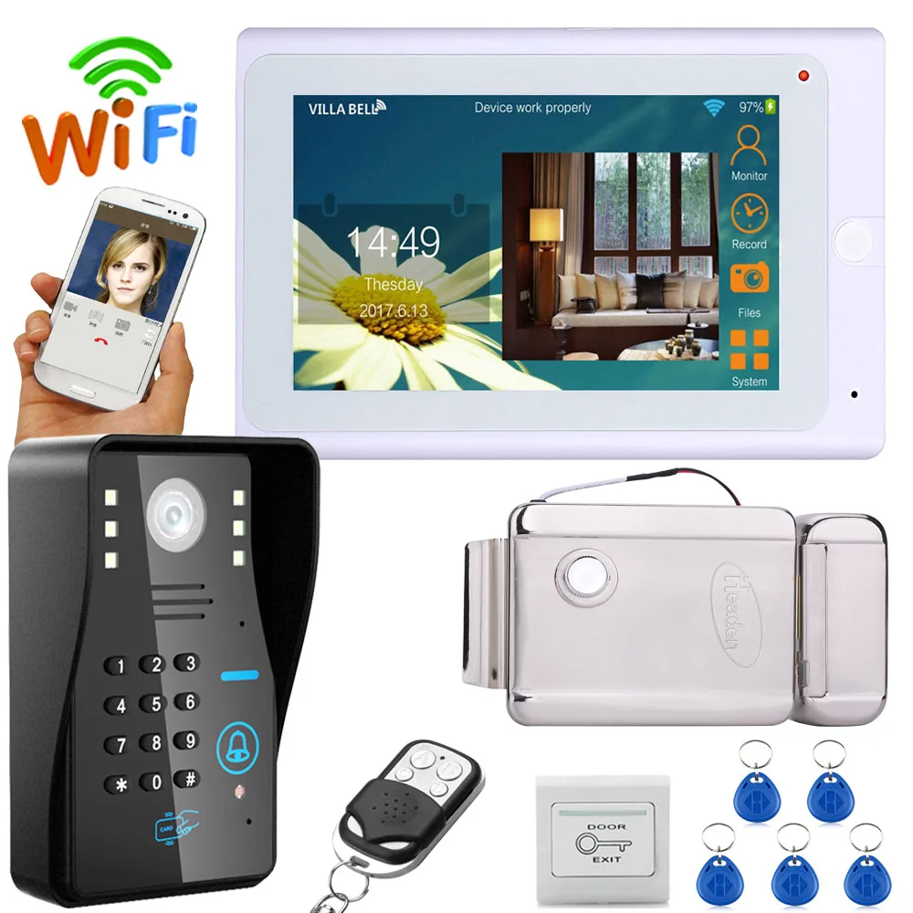 Mountainone 7 "TFT проводной/Беспроводной Wi-Fi RFID пароль видео-дверной звонок Домофон Системы без каких-либо Электрический магнитный замок