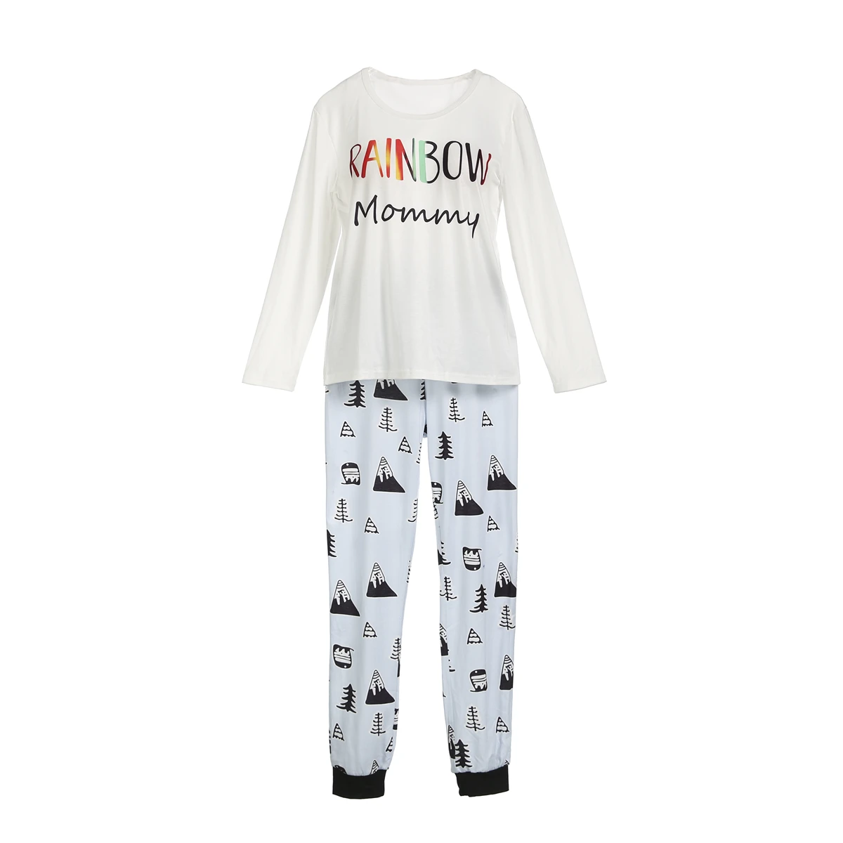 Одинаковая одежда для сна для всей семьи, пижамные комплекты для родителей и детей, хлопковые топы с длинными рукавами и принтом радуги+ штаны