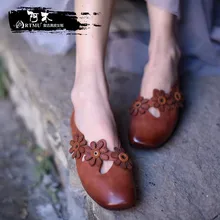 Artmu/оригинальная женская обувь из воловьей кожи с мелким носком и цветами Удобная Кожаная обувь ручной работы на мягкой подошве 9727-2