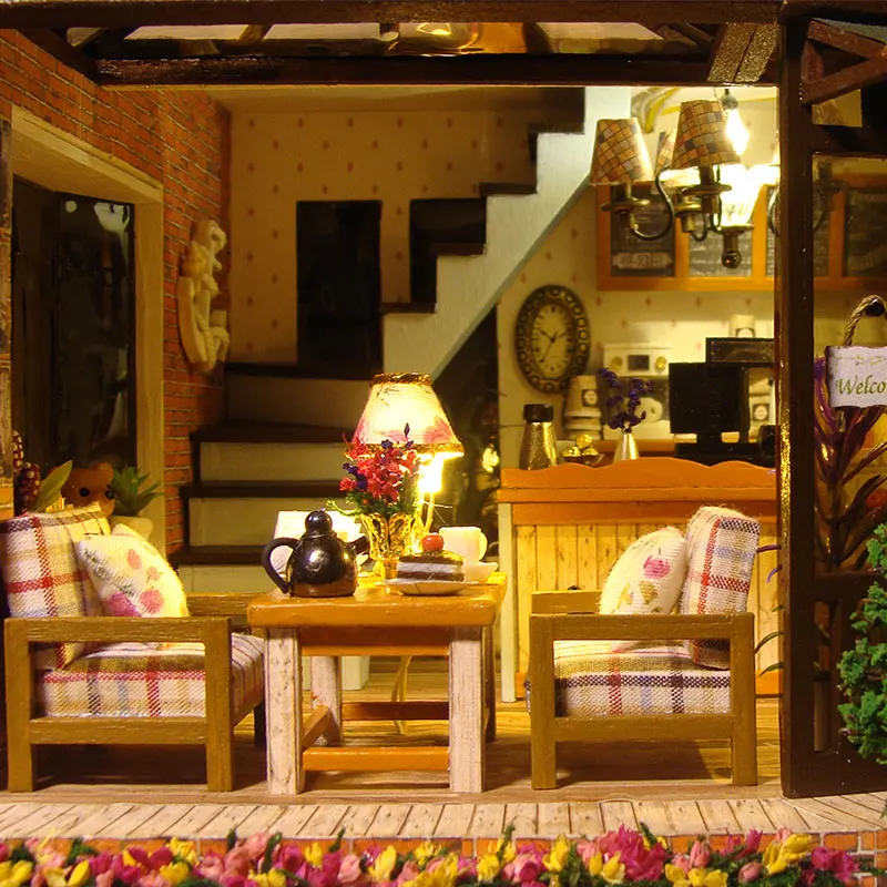 Miniature Doll House Furniture Decoration Puzzle DIY Doll House Wodden Miniatura Dollhouse Toys for Children Gift Carving Time