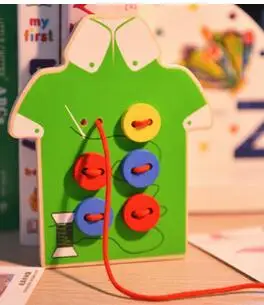 

Children 's puzzle hand - woven button sewing wooden toys threading game hand - eye coordination training
