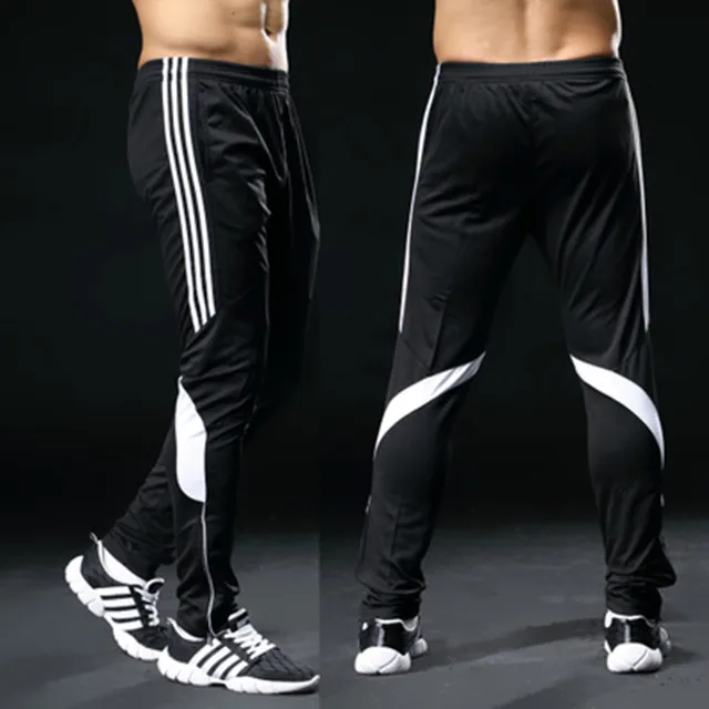 Брюки для бега, тонкие трикотажные футбольные спортивные штаны, тренировочные штаны для футбола, спортивный костюм, Futbol, брюки, штаны для бега - Цвет: black white