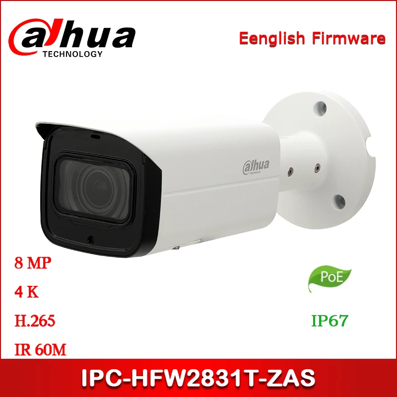 

Dahua IP Camera 8MP IPC-HFW2831T-ZAS Security Camera WDR IR Bullet Network Camera with POE+ 3.7~11mm motorized lens