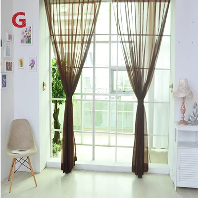 1 PCS Pure Color Tulle Door Window Curtain Drape Panel Sheer Scarf Valances  Soft voile drapes invite light into room W30515