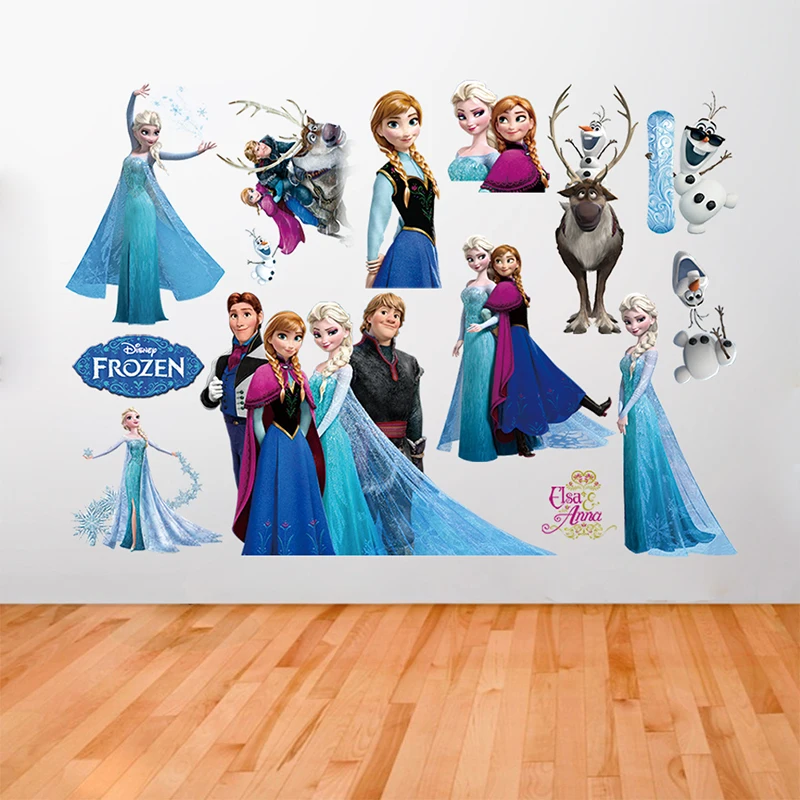 Disney Olaf Sven Kristoff Hans Anna Elsa Princess Frozen Theme Wall Stickers Kids room bedroom accessories Home Decoration