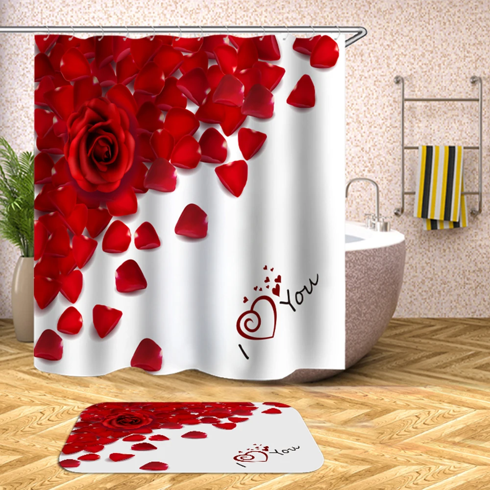 Details about   Valentine's Day Romantic Rose Flower Fabric Shower Curtain Bathroom Accessories 