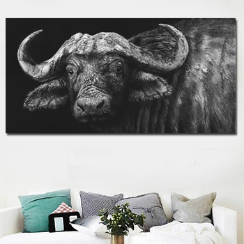 

Modern wall art buffalo in charcoal cropped Black Painting Prints on canvas No frame Pictures Home Decor For Living Room