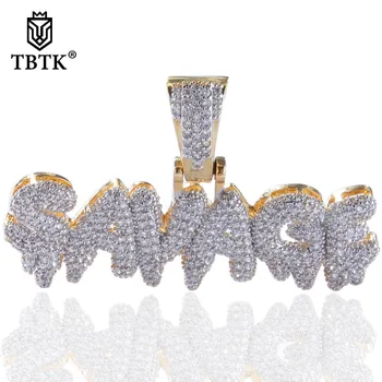 

TBTK Iced Out CZ Costume Jewelry Pendant Statement Letter Necklace SAVAGE Water Drop Shape Double Color Pendant Custom Necklace
