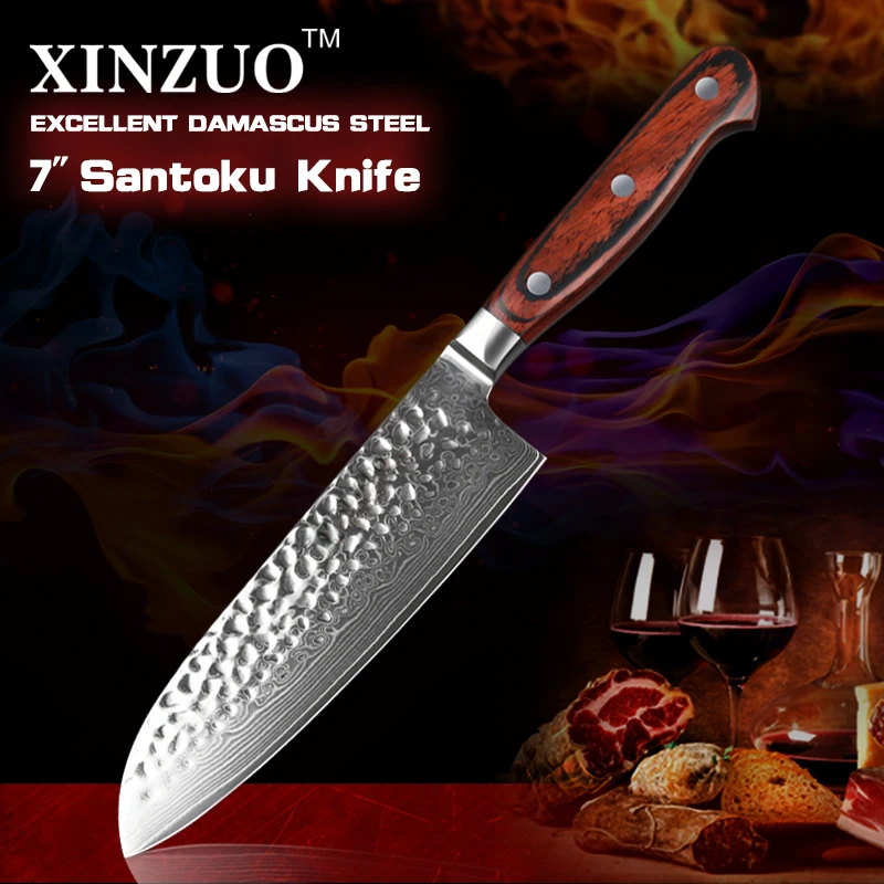  XINZUO 7 inch Santoku Knife 67 layer Damascus Stainless Steel Kitchen Knives Pakkawood Handle High  - 32788740368