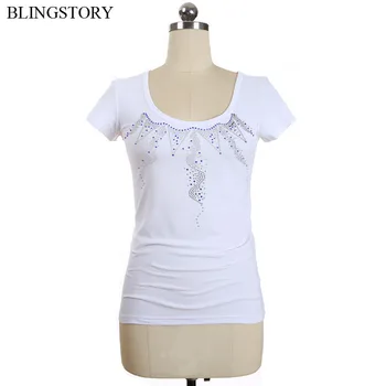 

BLINGSTORY Lady Diamond Bead Basic Tops Short Sleeve O-neck Plus Size Woman Tshirt XXXXXL