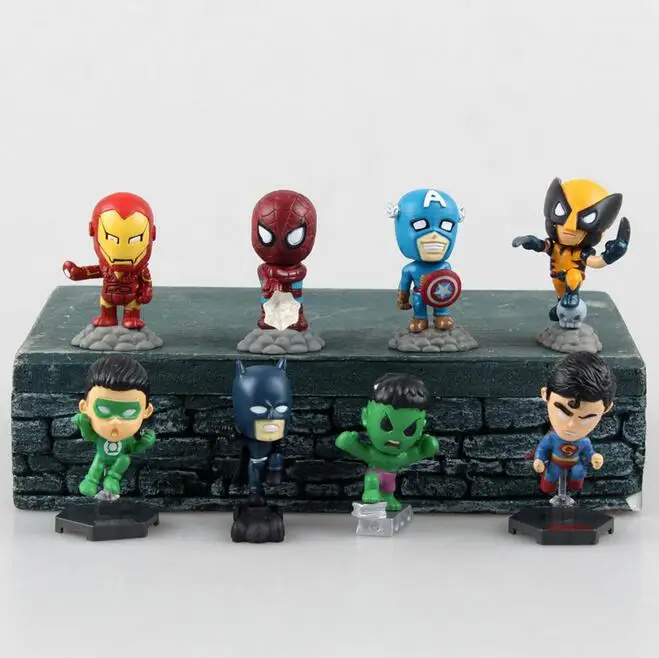 

Hiigh Quality 8 pcs/Set Q Version Hulk Captain America Iron Man Wolverine PVC Action Figures Model Toys 5-6 CM