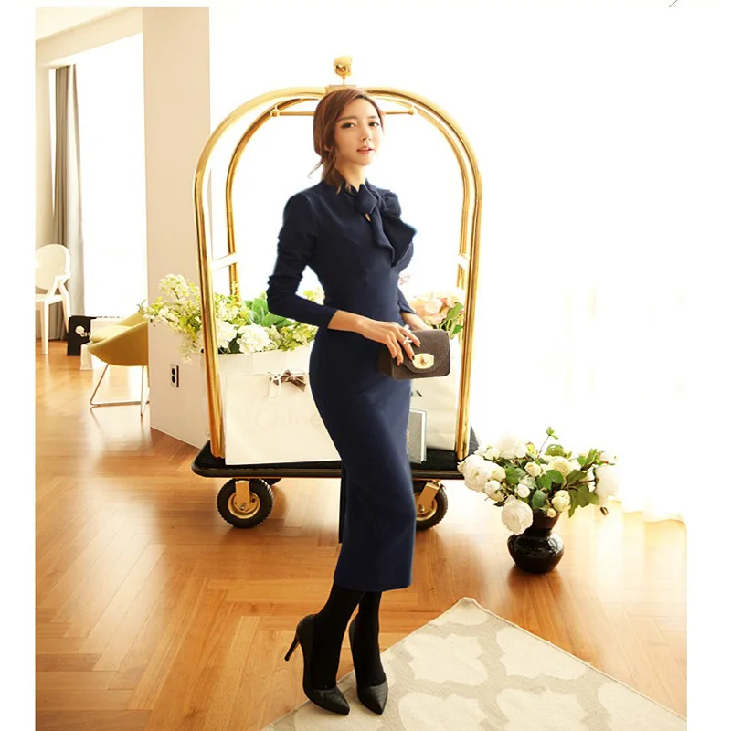

New Arrival Ladies Dress Women bow slim hip slim one-piece Dress