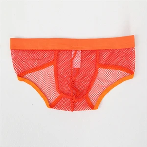 Забавные трусы, большие сетчатые сексуальные прозрачные мужские трусы, дышащие мужские трусы в сетку, нижнее белье для геев, без застежек, MP048 - Цвет: orange boxers boxer