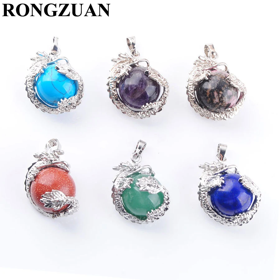 

Free Shipping Natural Gem Stone Round Ball 16mm Bead Dragon Reiki Chakra Healing Pendant 1Pcs TBN311