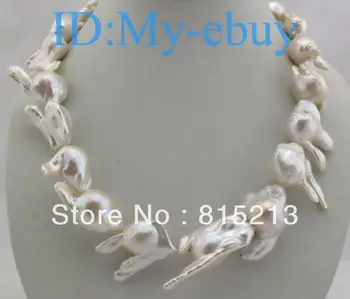 

FREE SHIPPING>>> HOT1356 Large 31mm Unusual Baroque White Keishi Keshi Pearl Necklace Magnet Clasp
