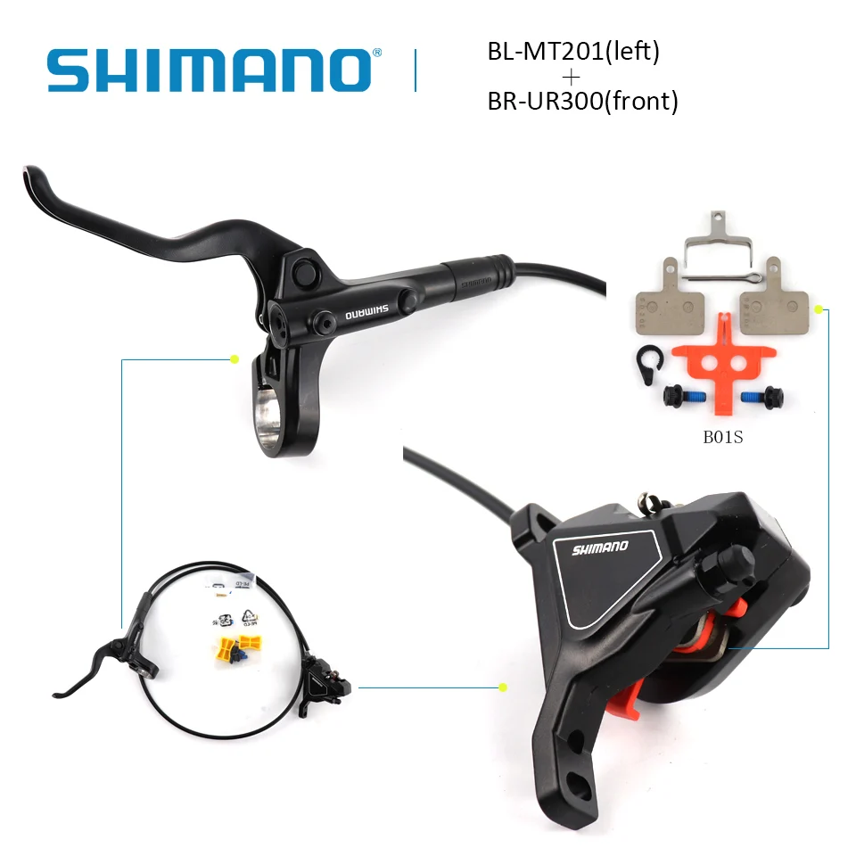 SHIMANO BL-MT201 рычаг тормоза+ BR-UR300 Гидравлический дисковый тормоз с B01S Смола дисковые Тормозные колодки включая шланг SM-BH59