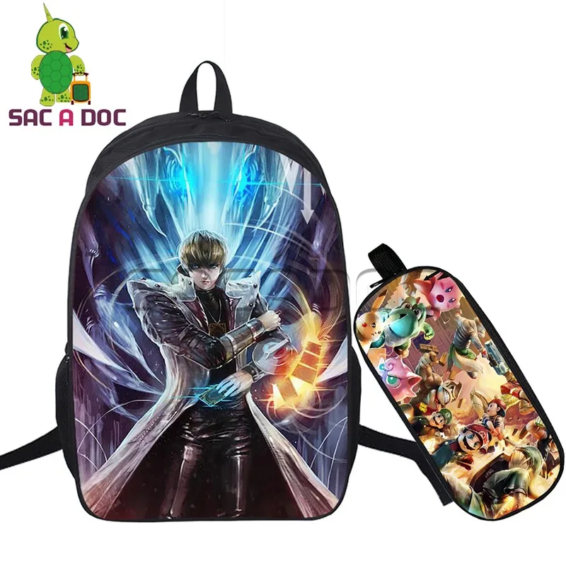 2 Pcs Set Anime Yu Gi Oh Backpack Yugi Muto Prints School Backpack for