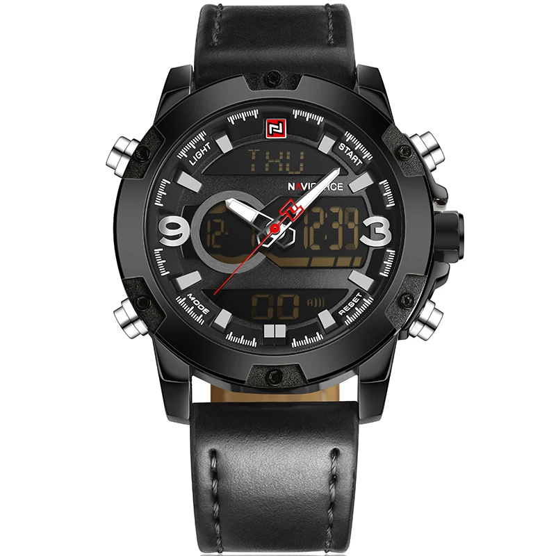 Часы NAVIFORCE спортивные армейские с кожаным ремешком кварцевые|masculino|masculinos