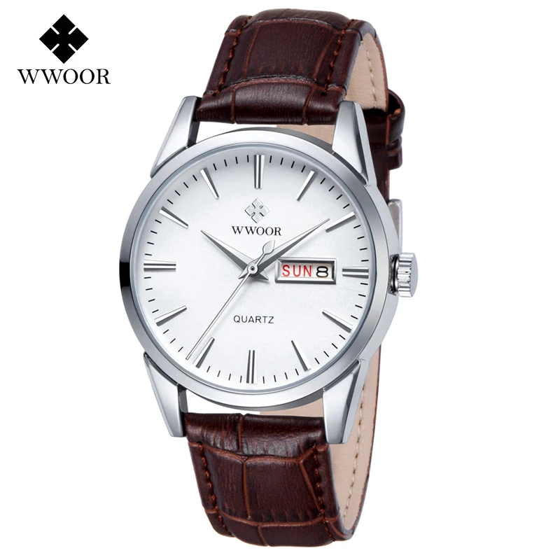 WWOOR Luxury Men Watch Military Sport Watches Men s Quartz Clock Leather Strap Waterproof Date Week 1