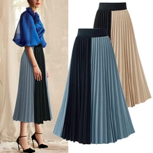 MUMUZI Новинка года для женщин Элегантная складчатая юбка высокая талия лоскутное длинная юбка женская Высокое Качество Миди