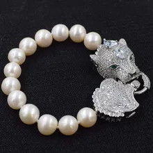 Пресноводный жемчуг рядом с круглым 10-11 мм и Leopard застежка браслет 8 дюймов бусы природа ручной работы