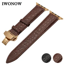 Ремешок из натуральной крокодиловой кожи для iWatch Apple Watch 38 мм 40 мм 42 мм 44 мм серия 5 4 3 2 1 ремешок с застежкой-бабочкой