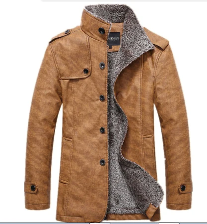 

2018 Men's Winter Jacket Men PU Leather Motorcycle Warm Jackets Plus velvet Windbreaker Male Casual Long Coat 4XL