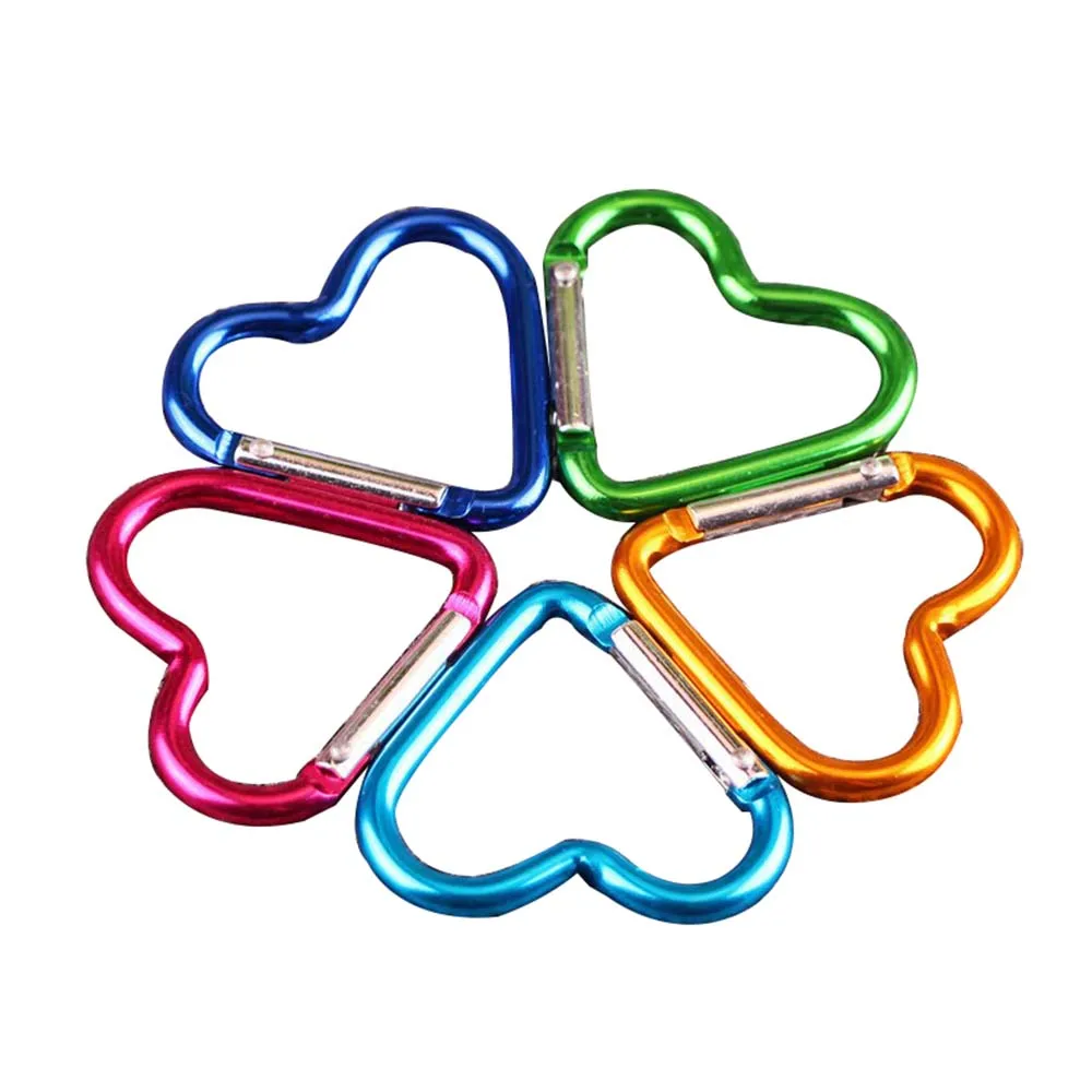 

5Pcs Aluminum Alloy Carabiner Key Chain Clip Random Color Heart Shape Keyring Hook Water Bottle Buckle
