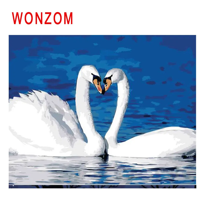 WONZOM Lake Diy Painting By Numbers Abstract Swan Oil Animal Cuadros Decoracion Acrylic Paint On Canvas Modern Art Gift | Дом и сад