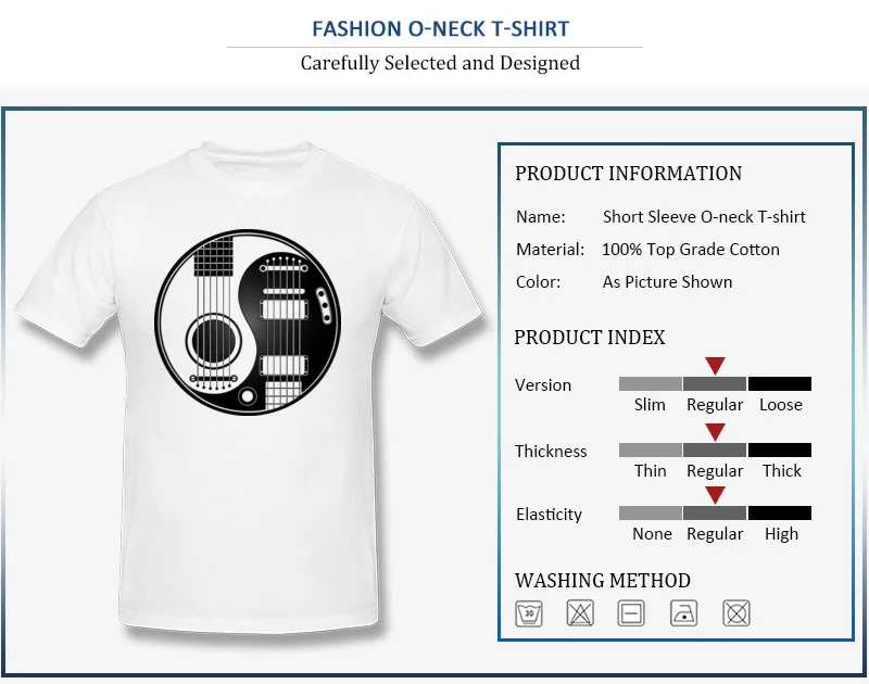 Printing T Shirt Funky Round Neck Acoustic Electric Guitars Yin Yang Cotton Fabric Boy Tops Shirt Casual Short Sleeve Clothing Shirt