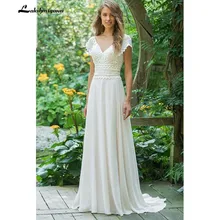 Сексуальное шифоновое пляжное свадебное платье с v-образным вырезом, кружевные свадебные платья со шлейфом размера плюс