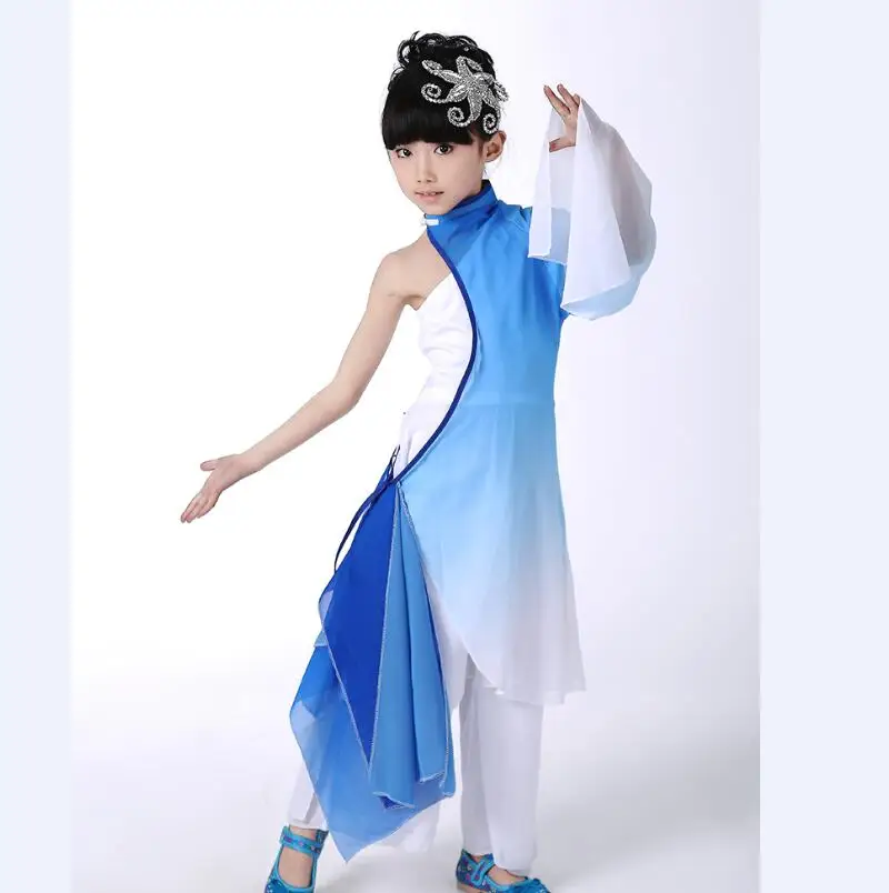 Танцевальные костюмы для девочек в китайском стиле Детские фанаты с градиентным