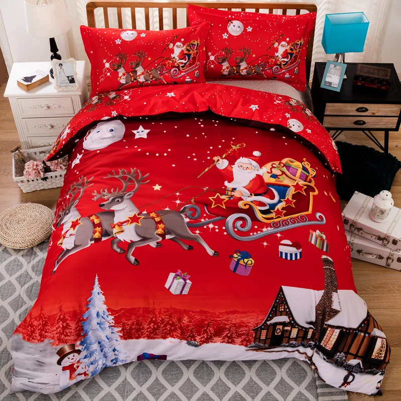 Рождественское постельное белье Санта Клаус, постельное белье красного цвета, рождественские украшения для спальни, пододеяльник, наволочка