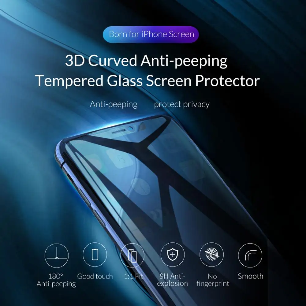 Защитное стекло ORICO черное антишпионское для iphone X XS XR 6S 7 8|Защитные стёкла и