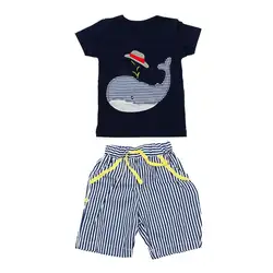 FBIL-модная детская одежда для маленьких мальчиков летние шорты с длинными рукавами футболки и штаны Комплекты одежды 1-7 Цвет: Темно-синие
