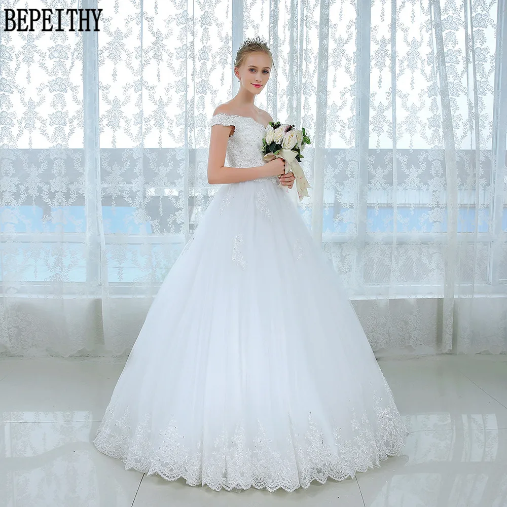 BEPEITHY Vestido de noiva кружевное Тюлевое свадебное платье с открытыми плечами Свадебные платья с аппликацией