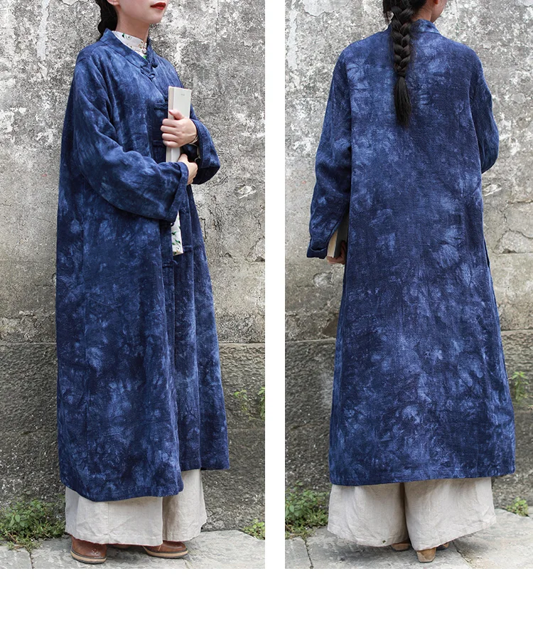 LZJN 2019 New Women Spring Trench Coat Long Jacket Cotton Linen Duster Coat Vintage Chinese Windbreaker Overcoat (20)