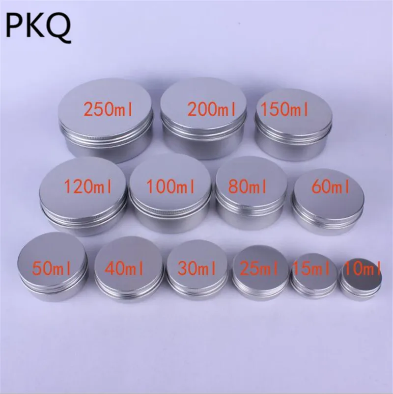

50pcs 10ml/15ml/25ml/30ml/50ml/80ml/100ml Empty Aluminum Jars Cosmetic Bottle Sample Packaging Containers Screw Cap Candle Can