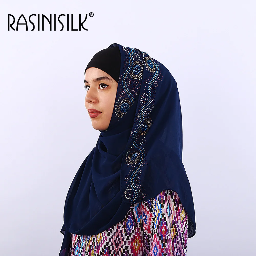 

Premium Bubble Chiffon Women Scarf Wrap Summer Plain Long Shawl Muslim Hijabs Headscarf Exquisite Rhinestone Voile 70x170cm