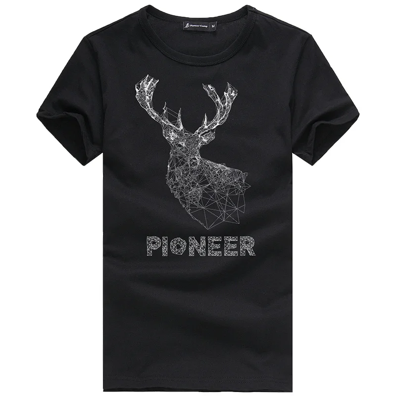 Мужская летняя футболка Pioneer Camp синяя дышащая хлопковая Футболка с принтом лося
