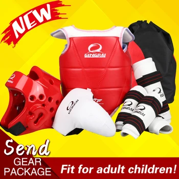 

High Quality Taekwondo Protector Thickening WTF Approved 6pcs Chest Helmet Shinguards Armguards Groin Protection Adult Kids