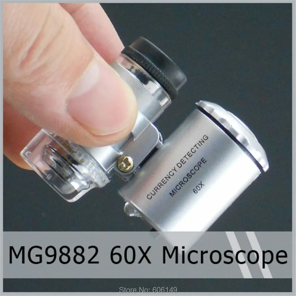 2 X Мини 60 x Светодиодный УФ-светильник Карманный микроскоп Ювелирная Лупа