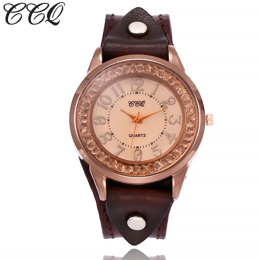 

CCQ Brand Men Or Women Vintage Cow Leather Bracelet Watch Casual Luxury Wristwatches Relogio Masculino Relojes Hot Selling 533