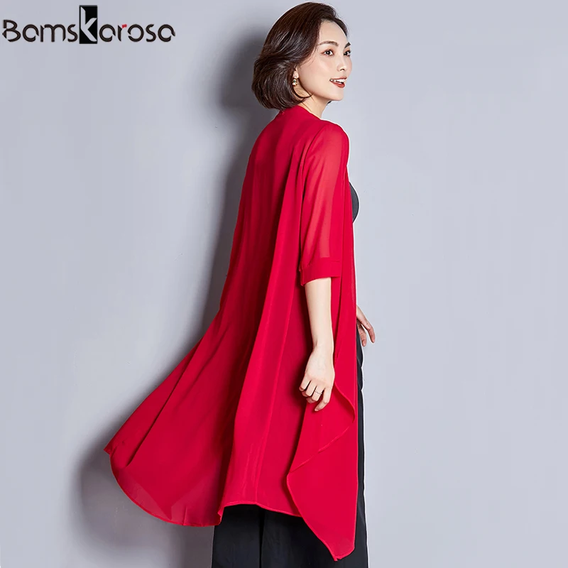 

2019 Summer Cardigan Chiffon Long Blouse Women Kimono Beach Red Casual Kimono Cardigan Female Office Blouse White Kimono Plage