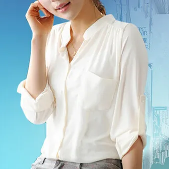 New LVTCH Summer One Size Chiffon Shirt V Neck Solid Color Sleevess Office Lady Work Casual Shirts