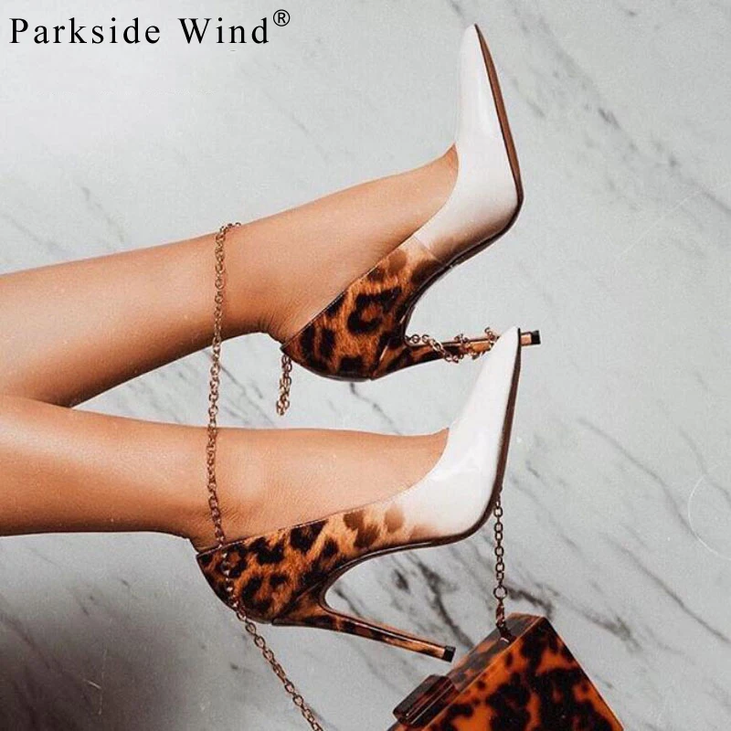 

Parkside Wind Patent Leather Women Pumps Leopard Pointed Toe Fashion Super High Heels Spring Sexy Wedding Shoes Female C3381-45