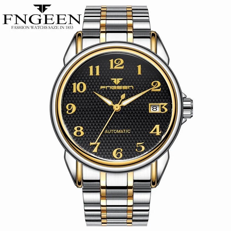 FNGEEN 2019 الذكور ساعة مضيئة الرجال ساعات آلية الفولاذ المقاوم للصدأ حزام للرجال ساعات الأعلى العلامة التجارية الفاخرة التلقائي ساعة اليد
